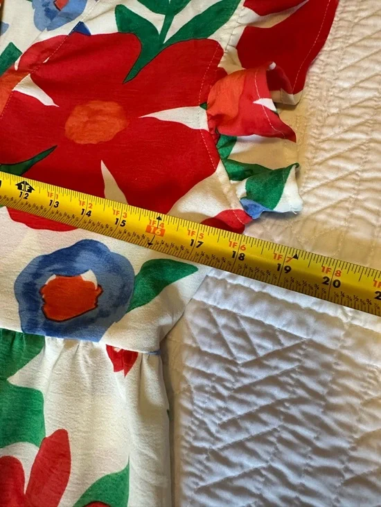 Floral Tiered Midi Dress in White with Red & Blue Blooms - Picture 7 of 9